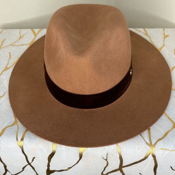 Camel Wool Fedora Hat | Velvet Band & Gold ‘M’ Accent main image 7